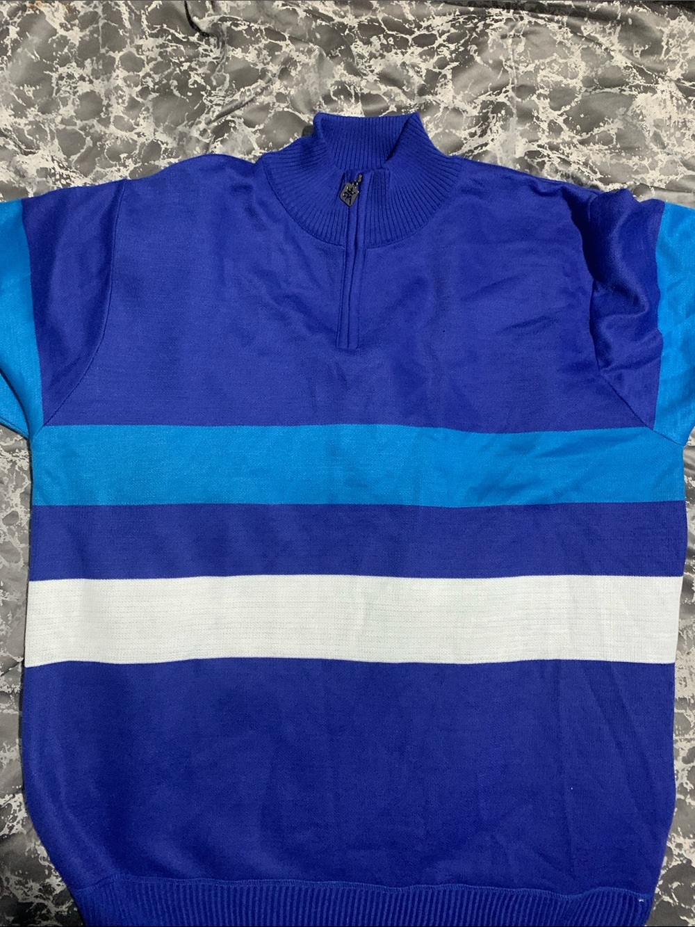 Striped Half-Zip Men's Sweater in Royal Blue and Cyan